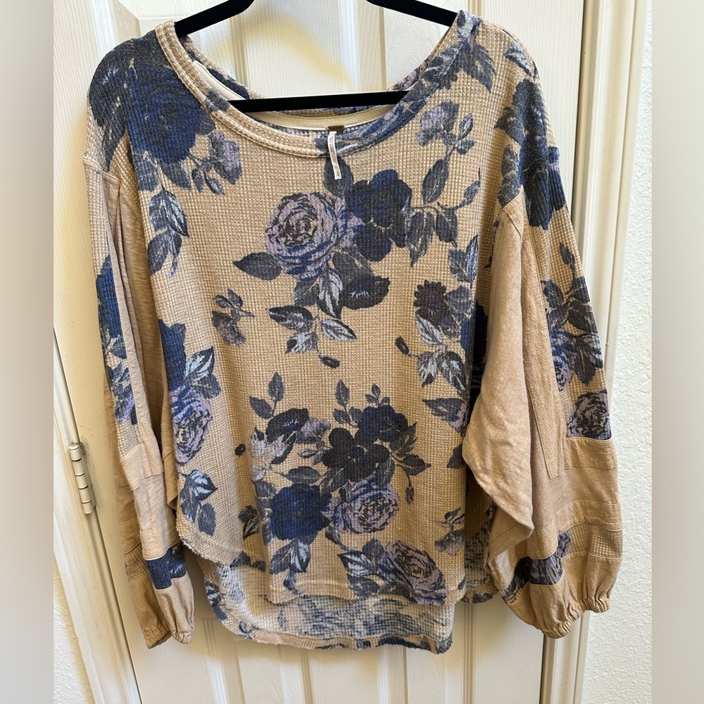 Free People Blue Floral Sweatshirt